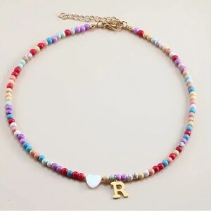 Letter “R” + Heart on Mixed Colour Beaded Necklace